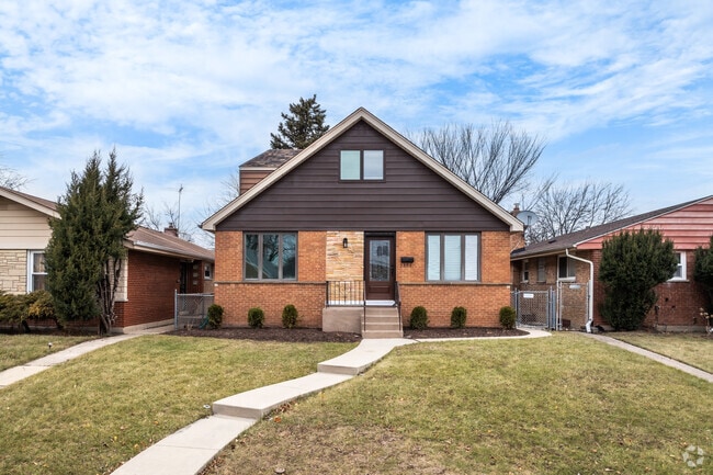 Many Skokie homes are single story ranch or bungalows with brick or stone masonry.