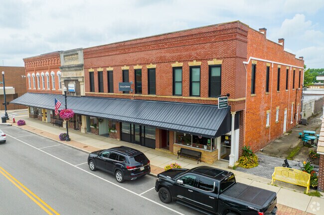 Downtown Bluffton features historic brick buildings with shops, restaurants and local services.