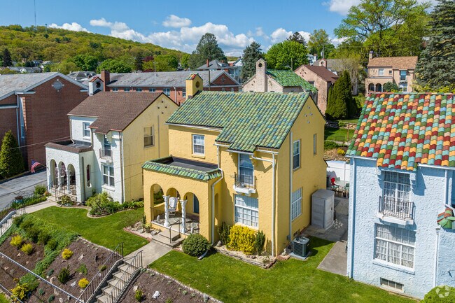 Colorful mediterranean style homes in Mount Penn.