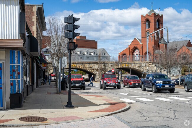 Enjoy a walk through historical buildings and grab the commuter train in Downtown Attleboro, MA.