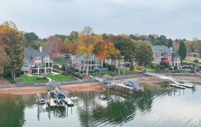 A row of large homes lines the shoreline of Lake Norman in Mooresville.