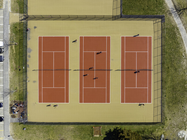 Aerial Top-Down View of Tennis Courts At Weymouth High School
