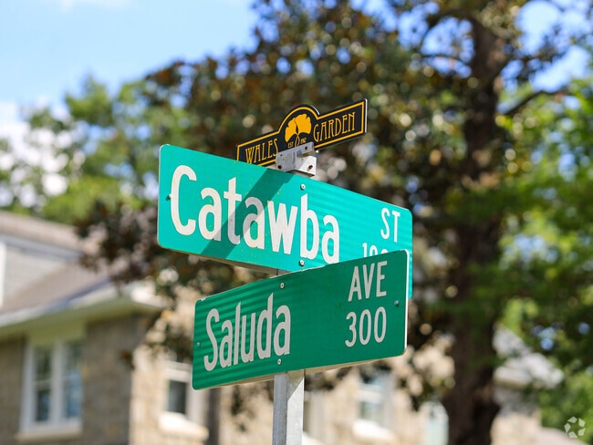 Wales Garden neighborhood signs sit on top of each street sign.