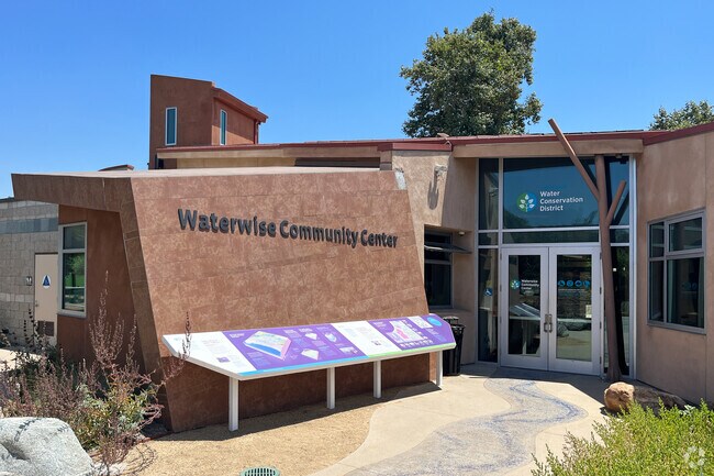 The entrance to Waterwise Community Center Gardens highlights sustainable landscaping in Montclair.