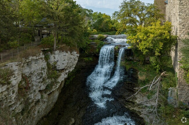 Scenic walking paths lead to the falls on the Vermillion River in Stillwater.