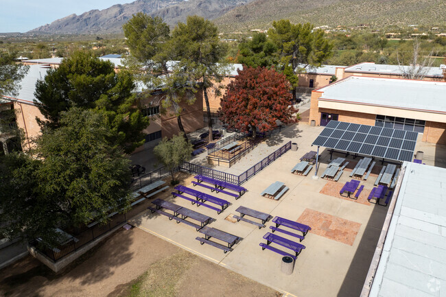 Students can enjoy the shade of trees while eating lunch outside at Sabino Canyon High School.