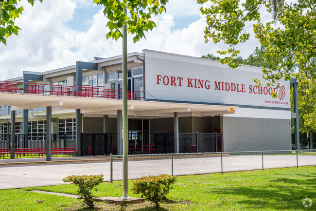 The entrance to Fort King Middle School has a covering for rainy days.