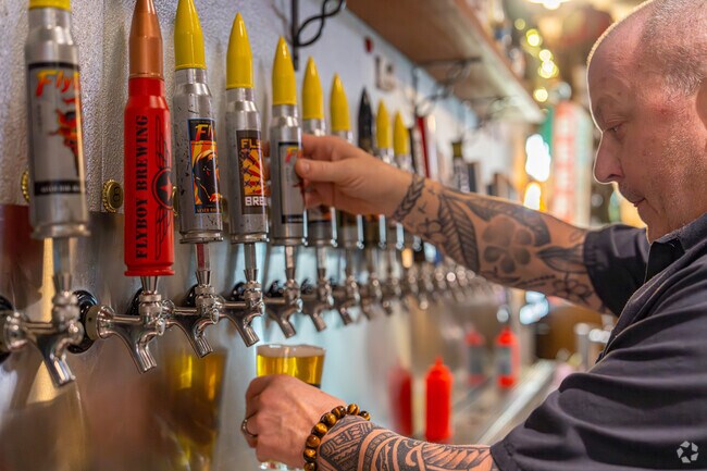 FlyBoy Brewery and Pub has more than 30 brews on tap—some of which are made in-house.