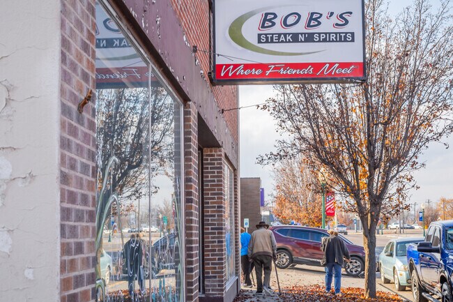 Sidewalk bustle outside Bob’s Steak N’ Spirits in downtown Nyssa.