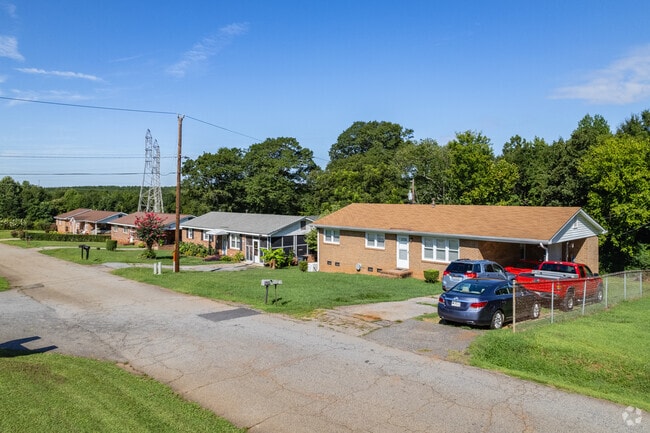 Ranch-style brick homes line the quiet streets of Saxon.