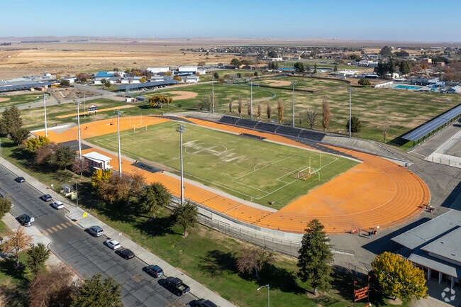 The football field at Coalinga High School in Coalinga.