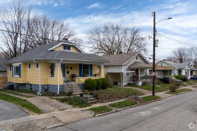 A row of bungalow-style homes in Louisville's Meriwether neighborhood.