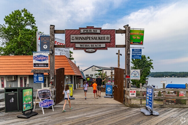 Weirs Beach Pier is a favorite hotspot with many dining options near Belmont.