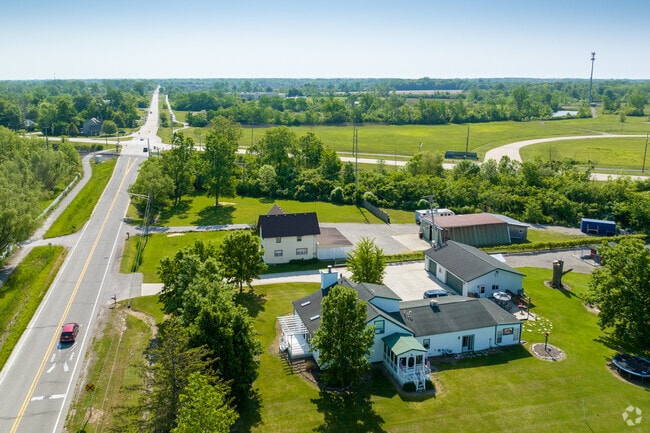 Aerial view of rural land and family farms in Rockwood.