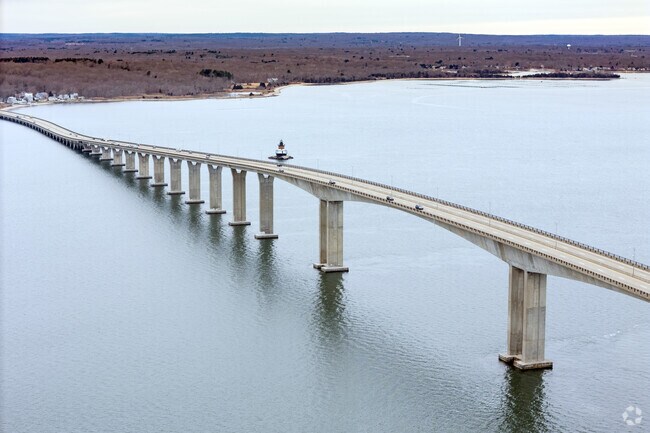 The Jamestown Verrazzano Bridge links the island community to the mainland of Rhode Island.