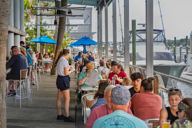 The Bluewater Grille near Greenville Loop offers outdoor dining with views overlooking the water.