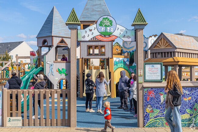 Angel Park in Honeygo, MD has three playgrounds modeled after castles, ships and firetrucks.