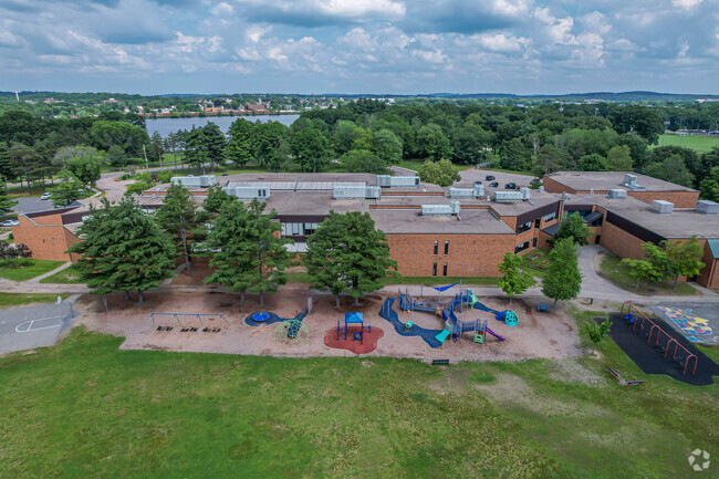 Barbieri Elementary School playground and building in Framingham.