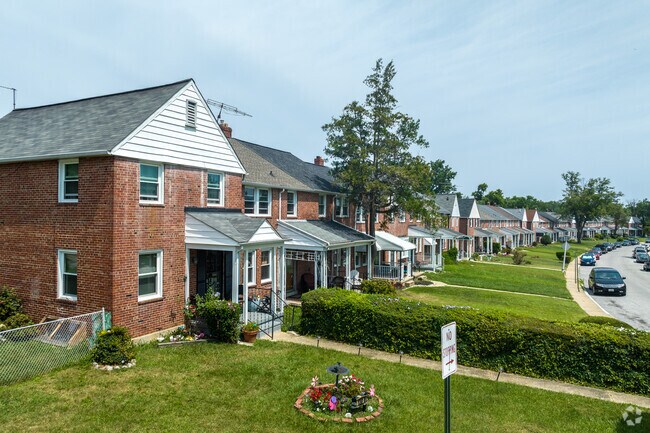 Two-story, brick rowhomes are very common in the New Northwood neighborhood.