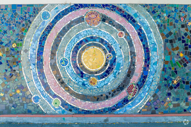 Emerson Elementary School has fun art details around the campus like this hand-made mosiac.