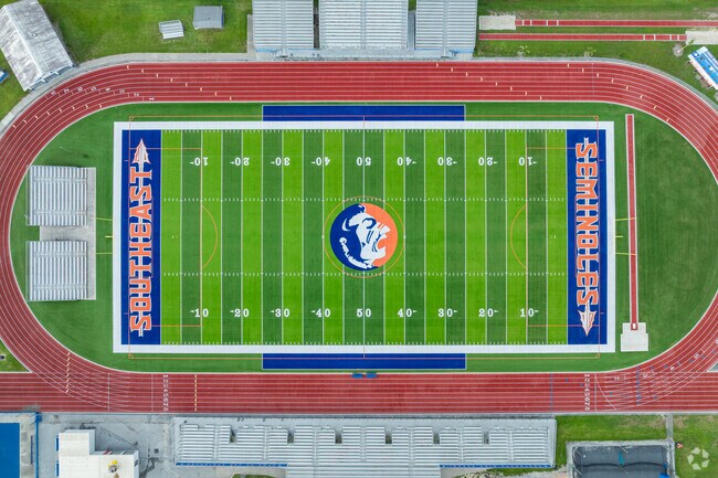 An aerial view of Southeast High School's football field.