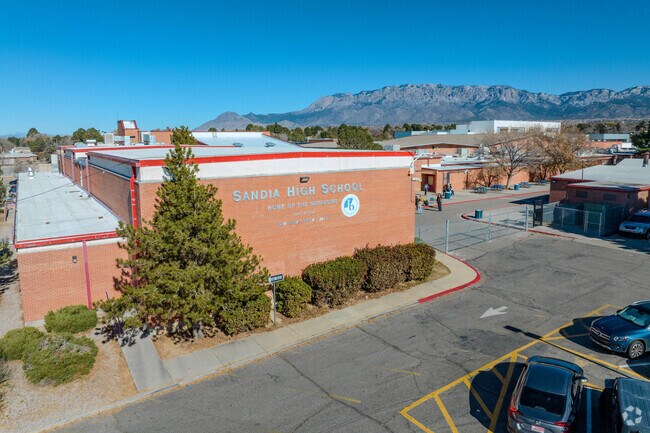 Students can enjoy the Mountain views at Sandia High School in Uptown, NM.