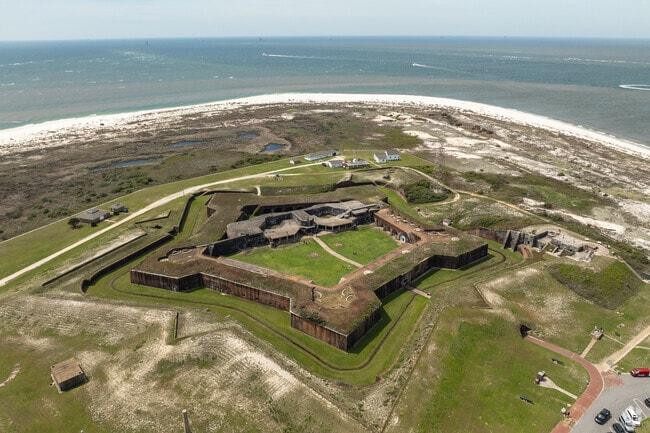 The Fort Morgan State Historic Site, lies at the tip of the peninsula.