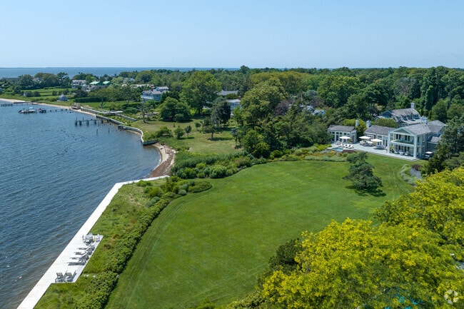 Multi-million-dollar homes line Bellport Village's shoreline on the Great South Bay.