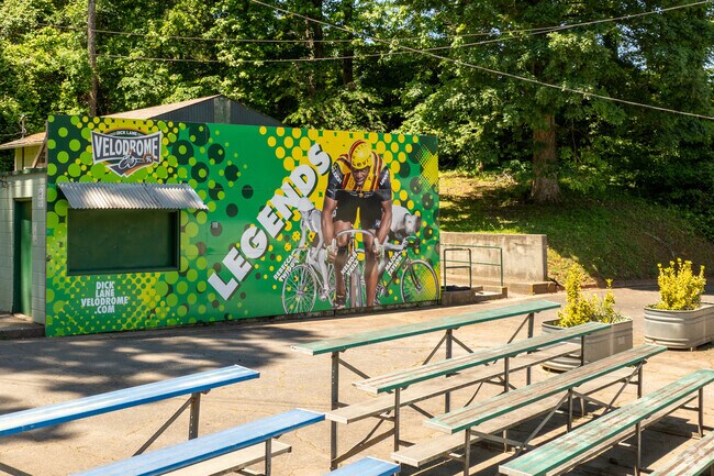 The East Point Velodrome at Sumner Park hosts bike leagues and events just south of Delowe-Connally.