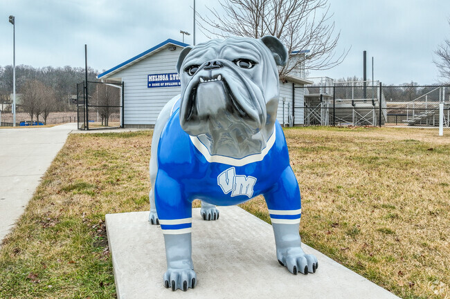 The Bulldog mascot welcomes visitors and competitors to the baseball and softball complex.