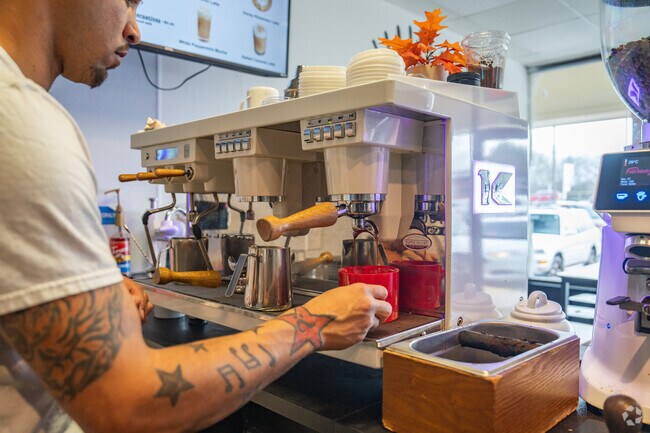 The locally owned Woodstock Coffee Company specializes in roasting craft coffee.