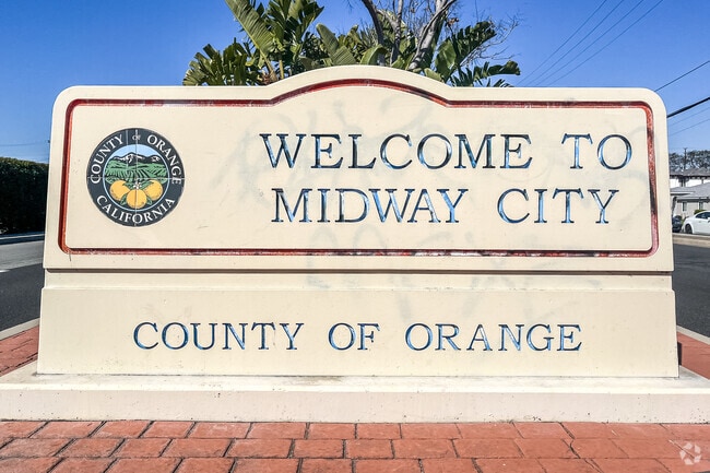 Midway City signage marks the historic community between Santa Ana and Seal Beach.