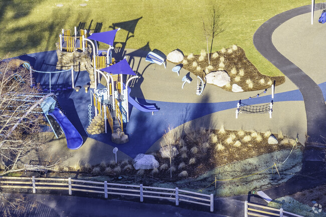 A playground area seen from above at Charles River School in Dover, MA.