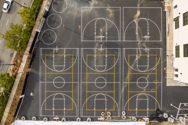 Multiple basketball courts are available outside El Rodeo Elementary in Beverly Hills.