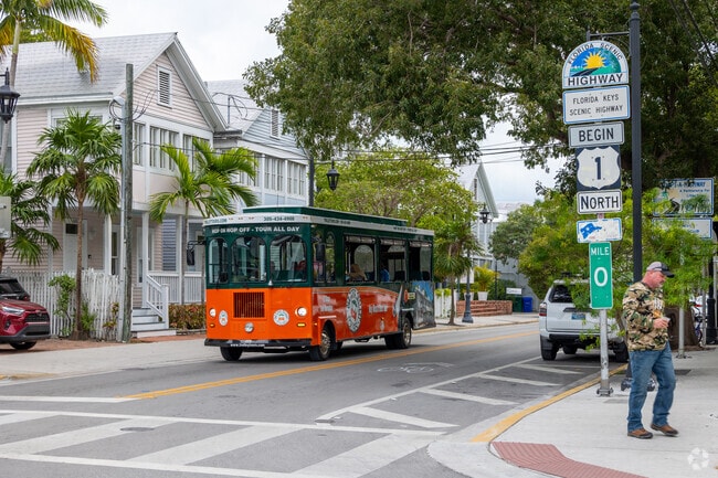 The famous zero mile marker for US 1 Road that starts from Old Town Key West.