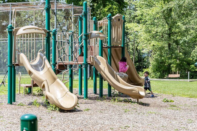 Kids enjoy the playground with friends at Meadow Park.