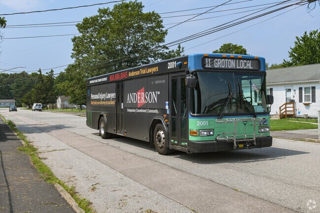 The Groton busses run frequently through the heart of the Poquonnock Bridge neighborhood.