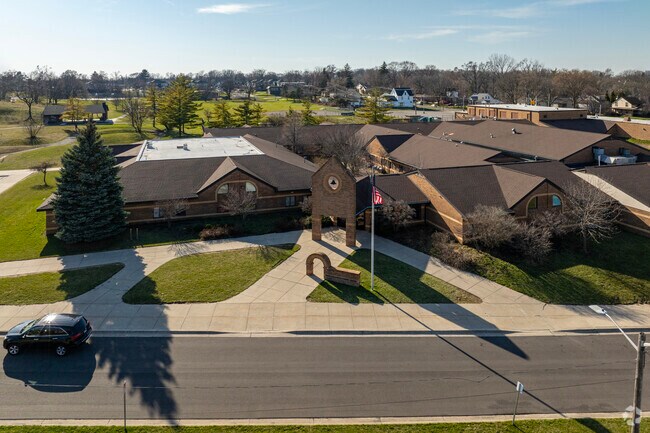 Perry Early Learning Center features a looping pickup and drop-off drive.