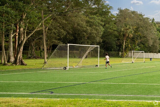 Southeast Park offers various recreation spaces including soccer fields and playground.