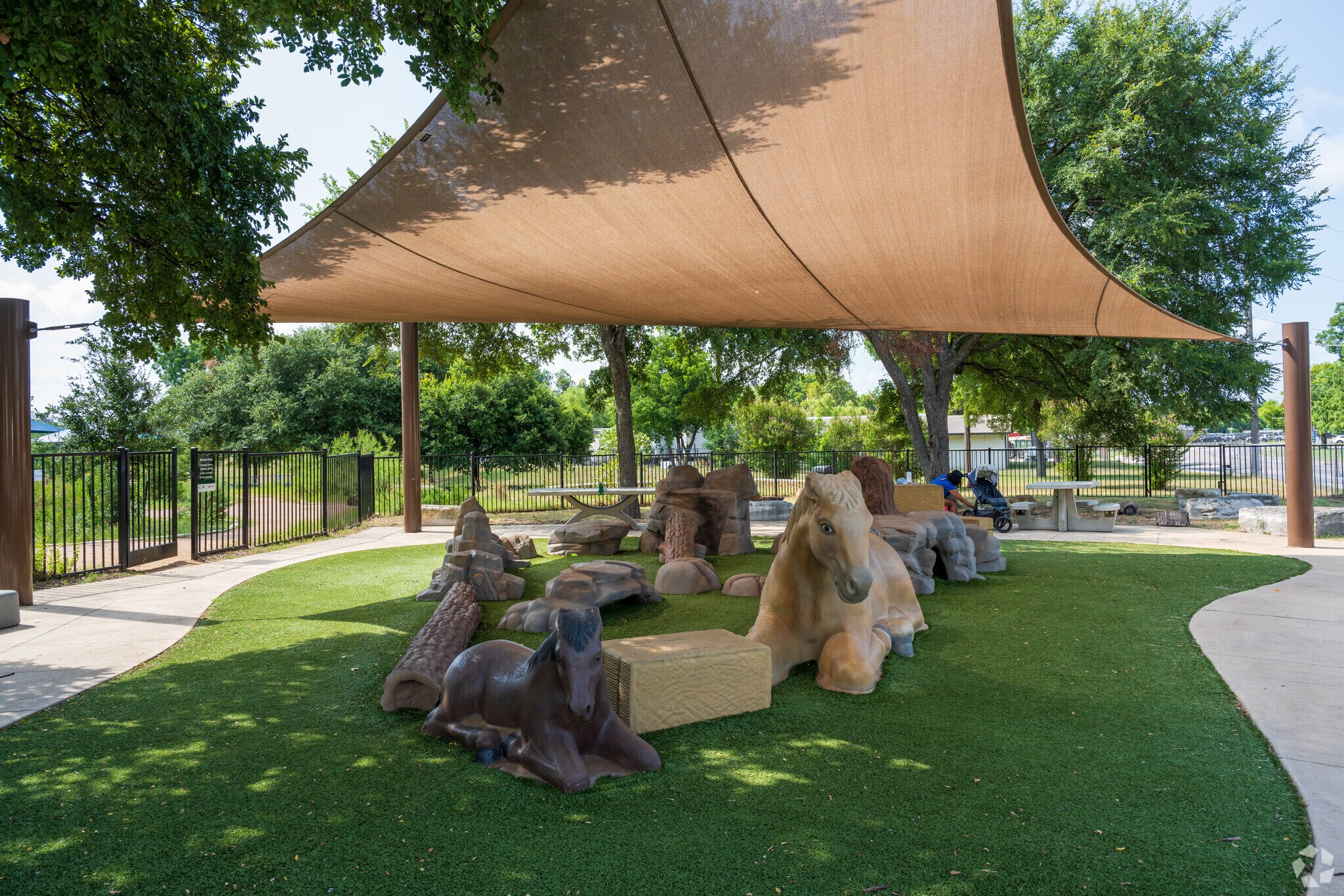 Skyview boasts beautiful parks and green spaces like Mustang Button Park for outdoor activities.