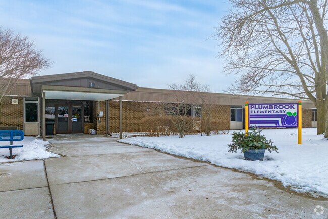 The main entrance at Plumbrook Elementary School.