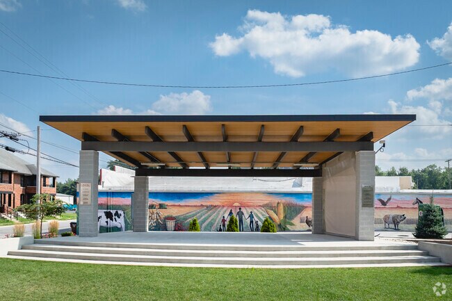 The pavilion at Rex Center Park features concerts and food trucks in warmer months.