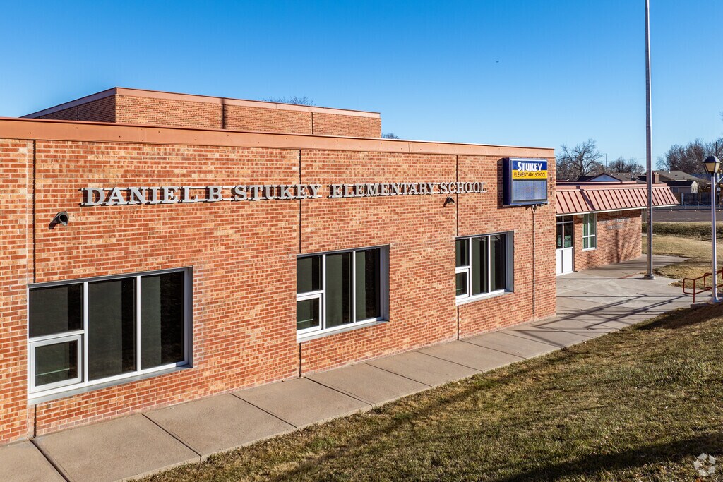 The school sign at Stukey Elementary School in Northglenn, Colorado.