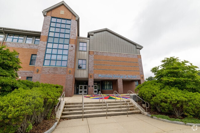 A playful tarp awaits students outside at Manthala George Jr Elementary School In Brockton.