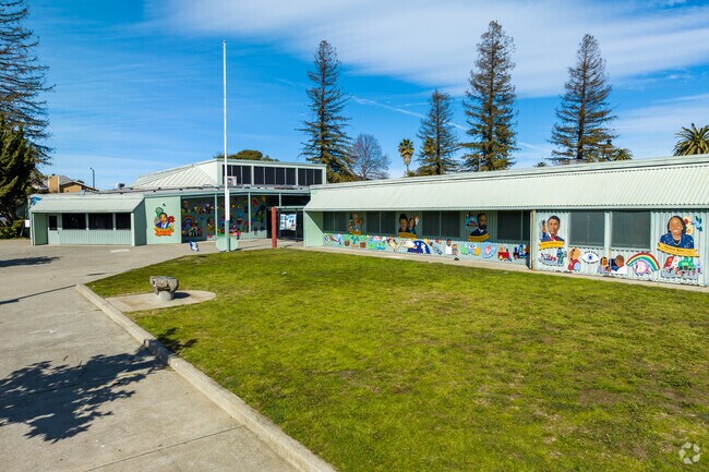 View of the entrance to MLK Jr Elementary School located in Old Oakland, CA.