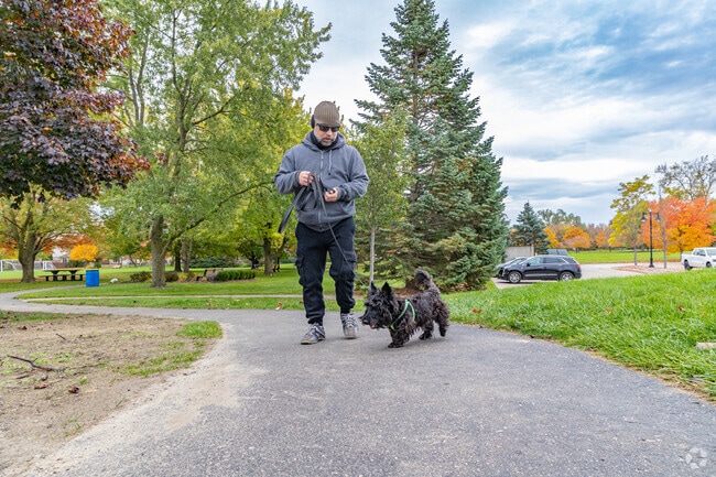 A Washington Township resident takes their dog out for a walk on a cold afternoon.