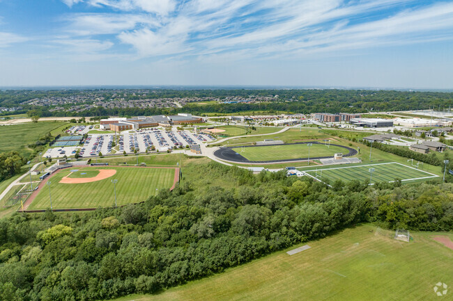 The sprawling campus of Elkhorn South High School features several sports fields and courts.