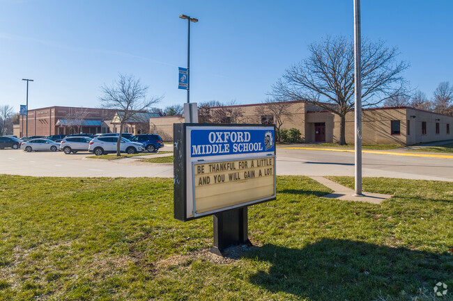 Front entry to Oxford Middle School located in Overland Park, Kansas.