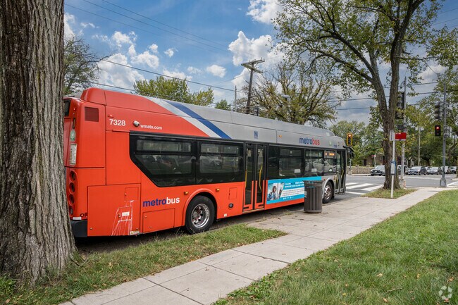 A bus stop for the W4 Bus on Branch Avenue in Southeast DC.