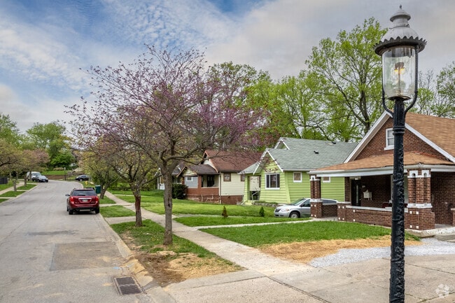 Gas street lights glow on Weron Lane in East Westwood.